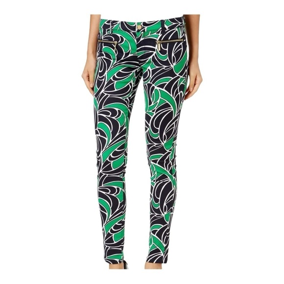 MICHAEL KORS Zip Pocket Printed Skinny Jeans Spring Green 4 - Picture 1 of 10